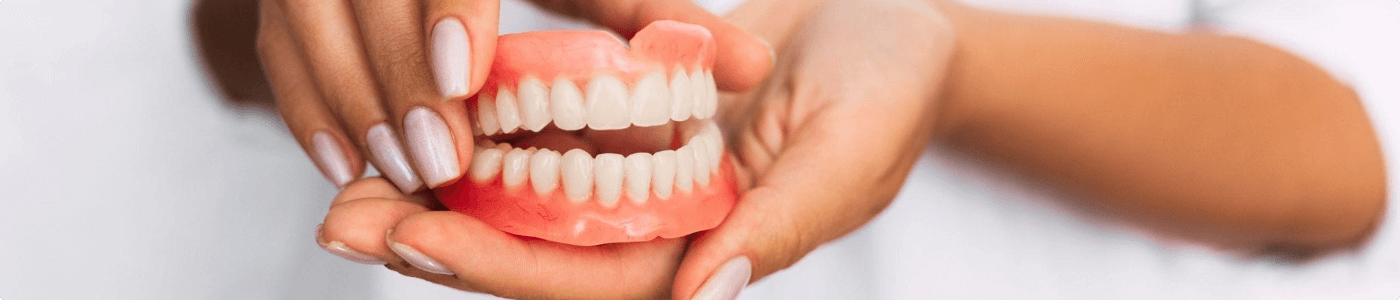 A person is holding a model of a person's teeth.